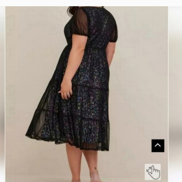 NWOT TORRID 2 Tiered Midi Dress - Soft Mesh Spotted Black - Picture 2 of 5
